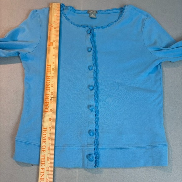 Loulou Womens Baby Blue 100% Cotton cottagecore Cardigan Sz Small fairy ruffle - Picture 5 of 9